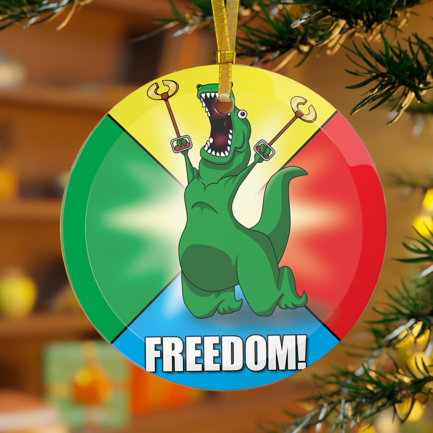 T-Rex Freedom Glass Ornament