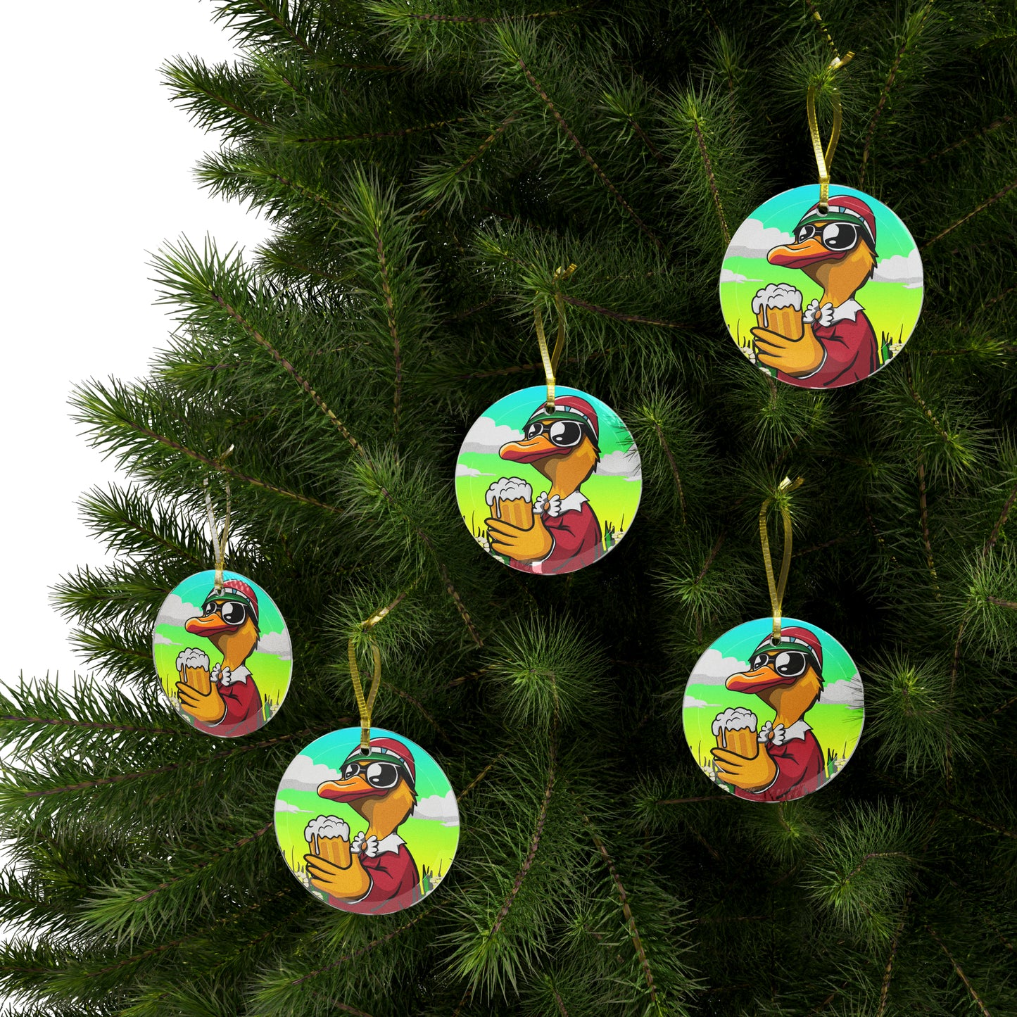 Beer Duck Glass Ornaments