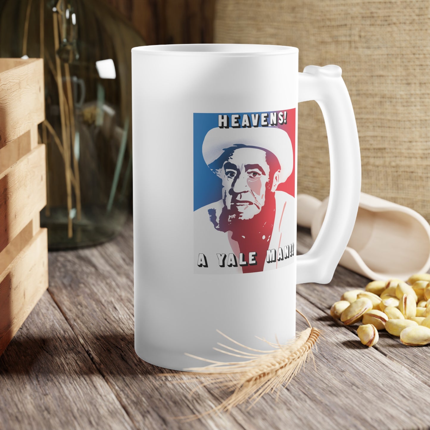 Heaven's! a Yale Man!! Frosted Glass Beer Mug