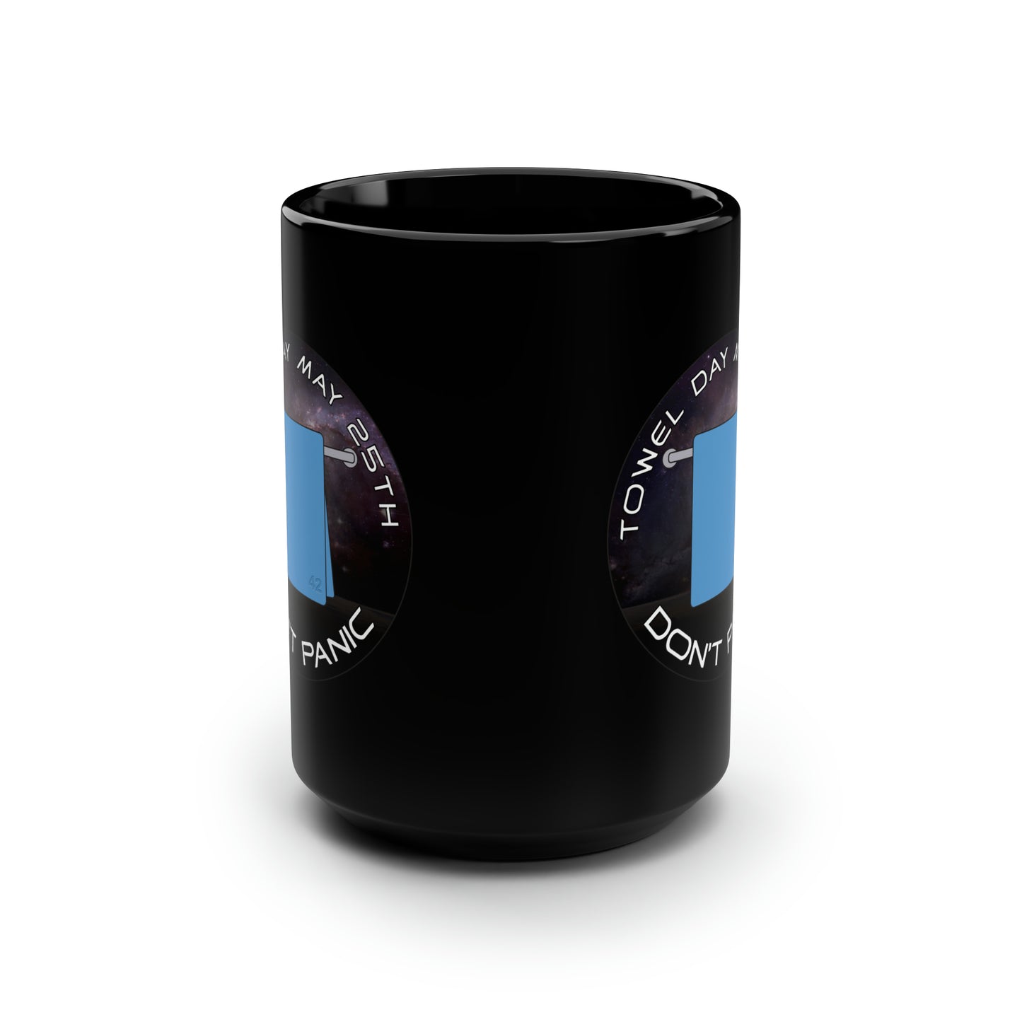 Towel Day - Don't Panic Black Mug, 15oz