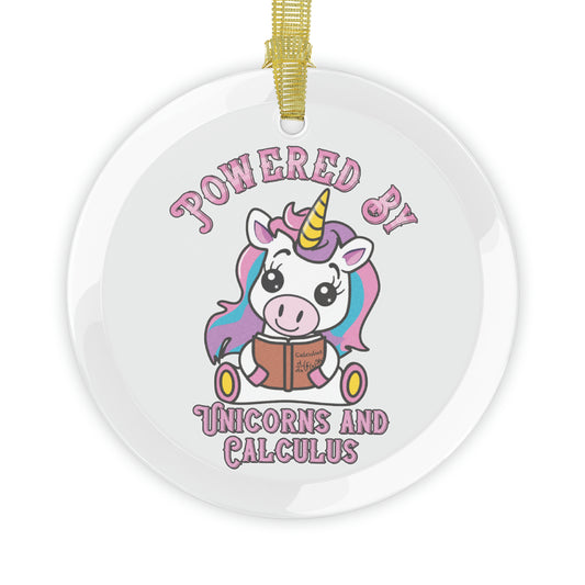 Powered by Unicorns and Calculus Glass Ornaments