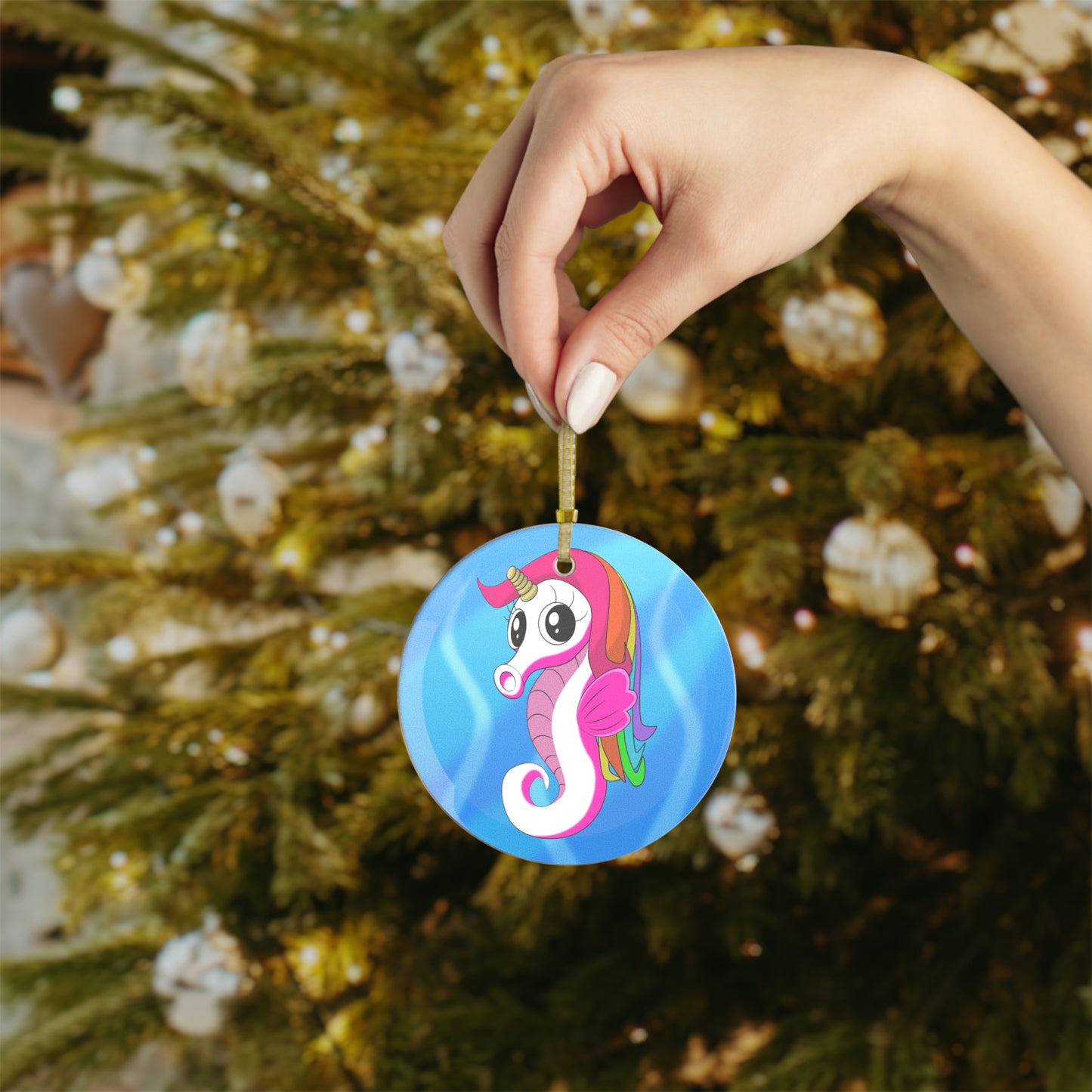 Unicorn Sea Horse Glass Ornaments