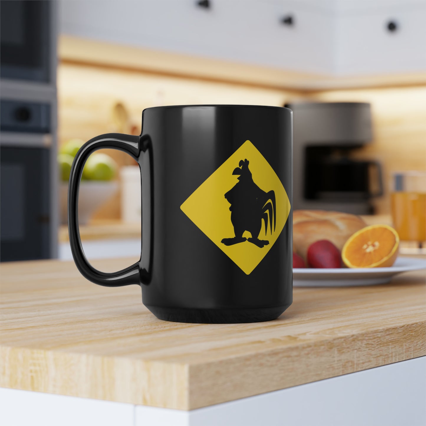 Caution Large Cock Black Mug, 15oz