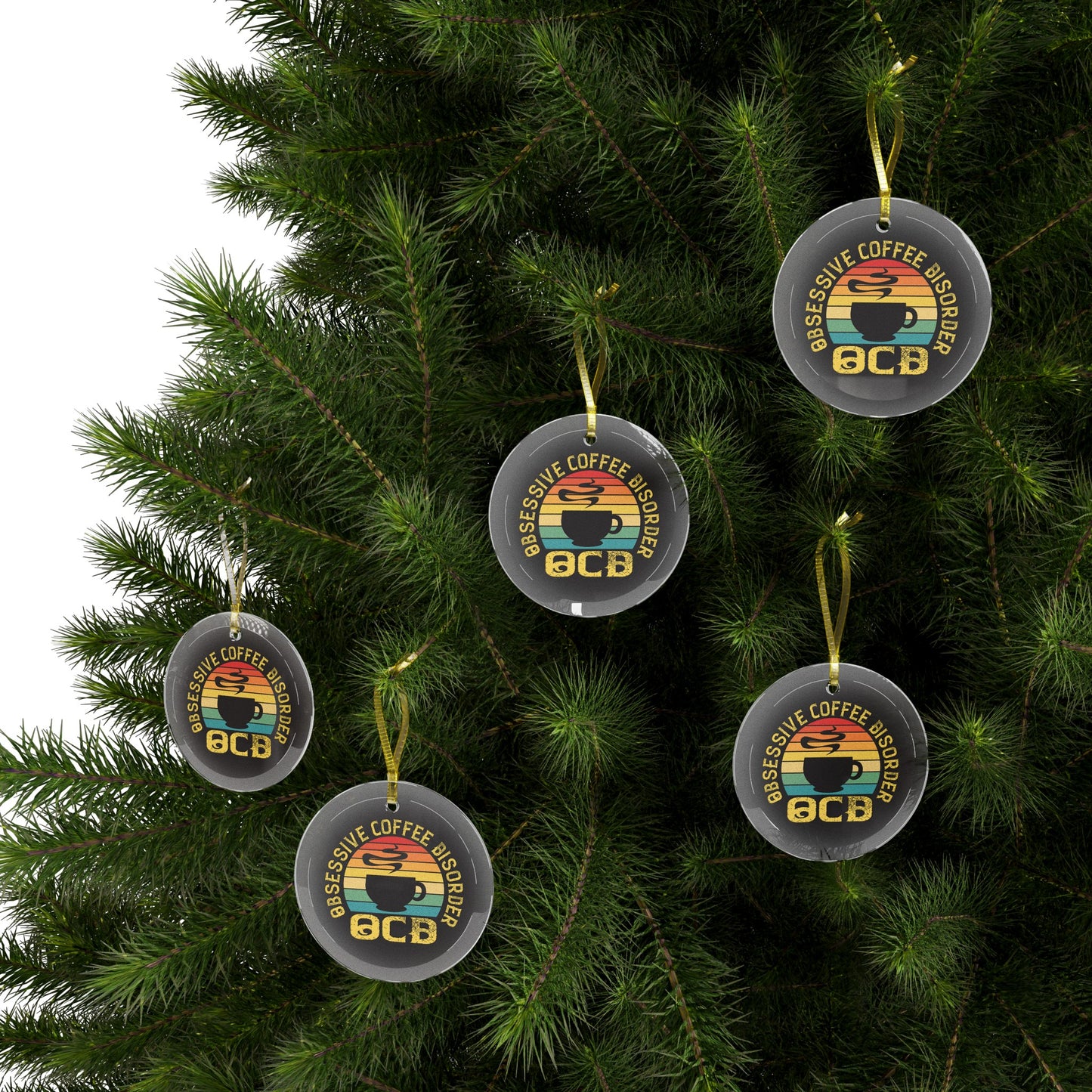 Obsessive Coffee Disorder Glass Ornaments