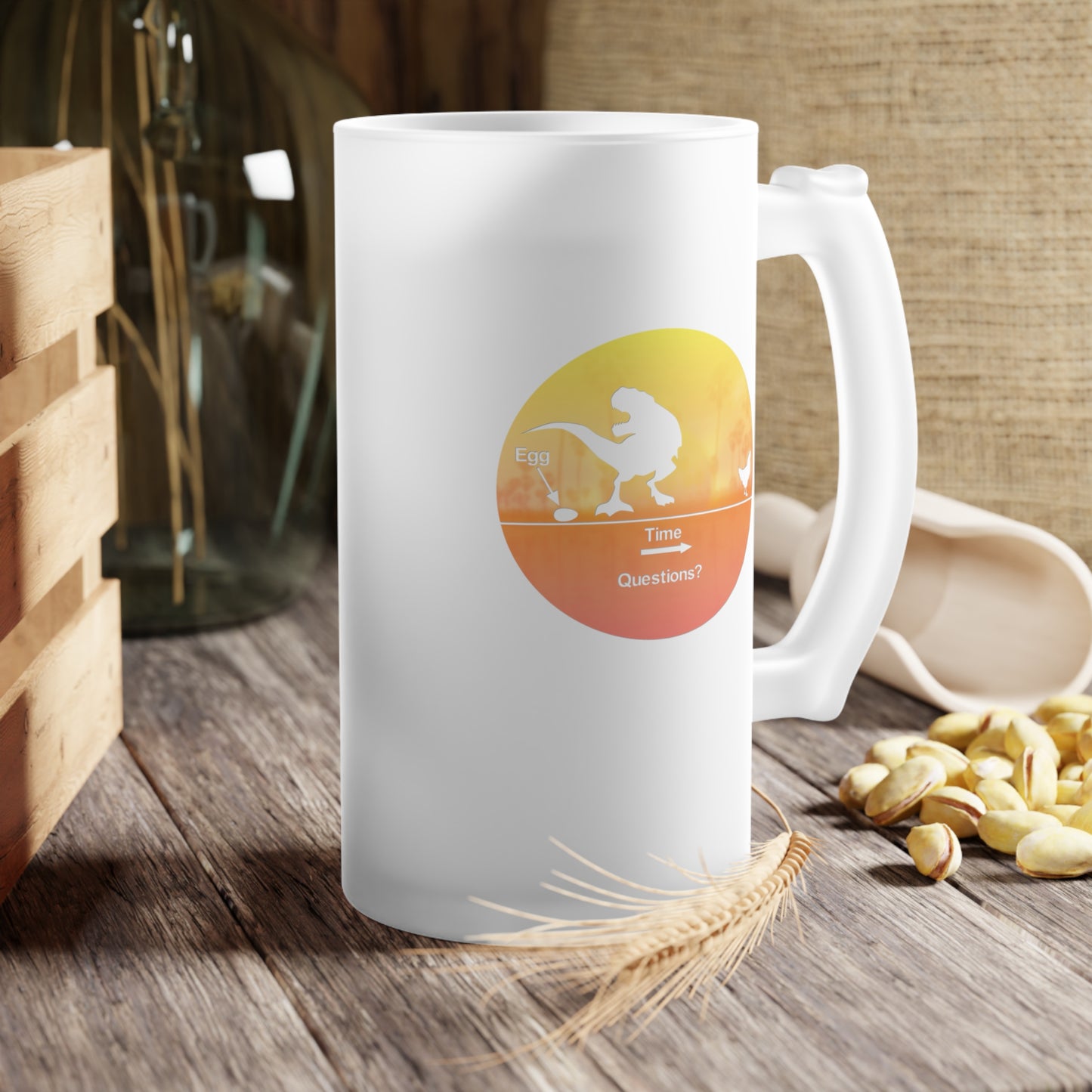 Chicken and Egg Frosted Glass Beer Mug