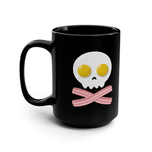 Jolly Roger Breakfast Black Mug, 15oz