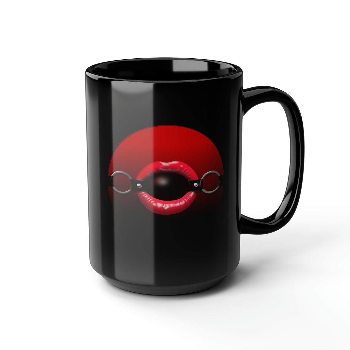 Gag Ball Lips Black Mug, 15oz