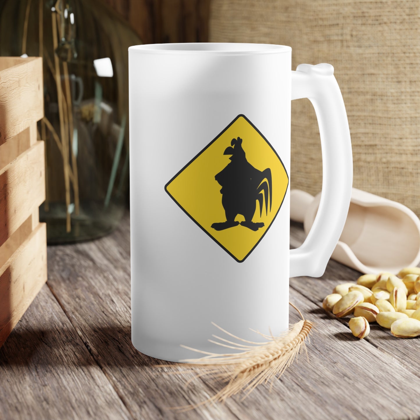 Caution Large Cock Frosted Glass Beer Mug