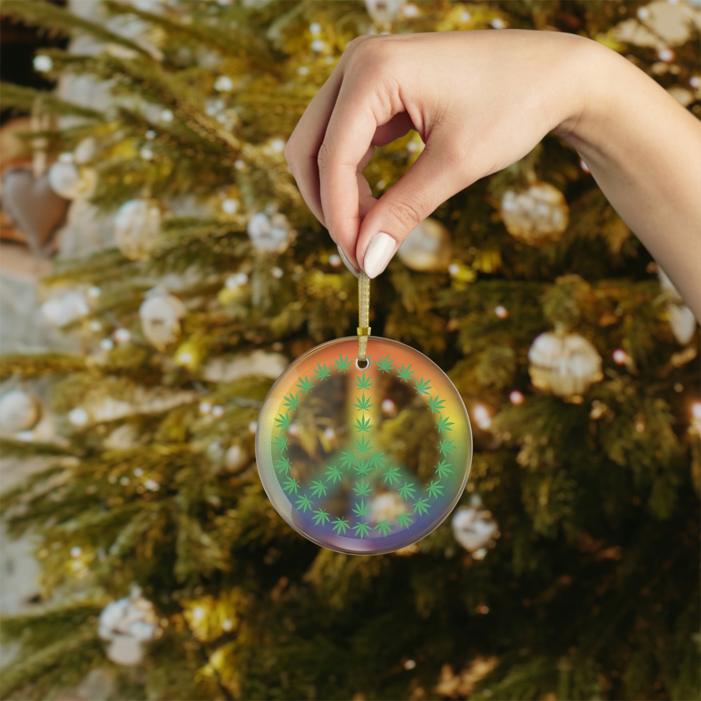 Green Peace Symbol Glass Ornaments