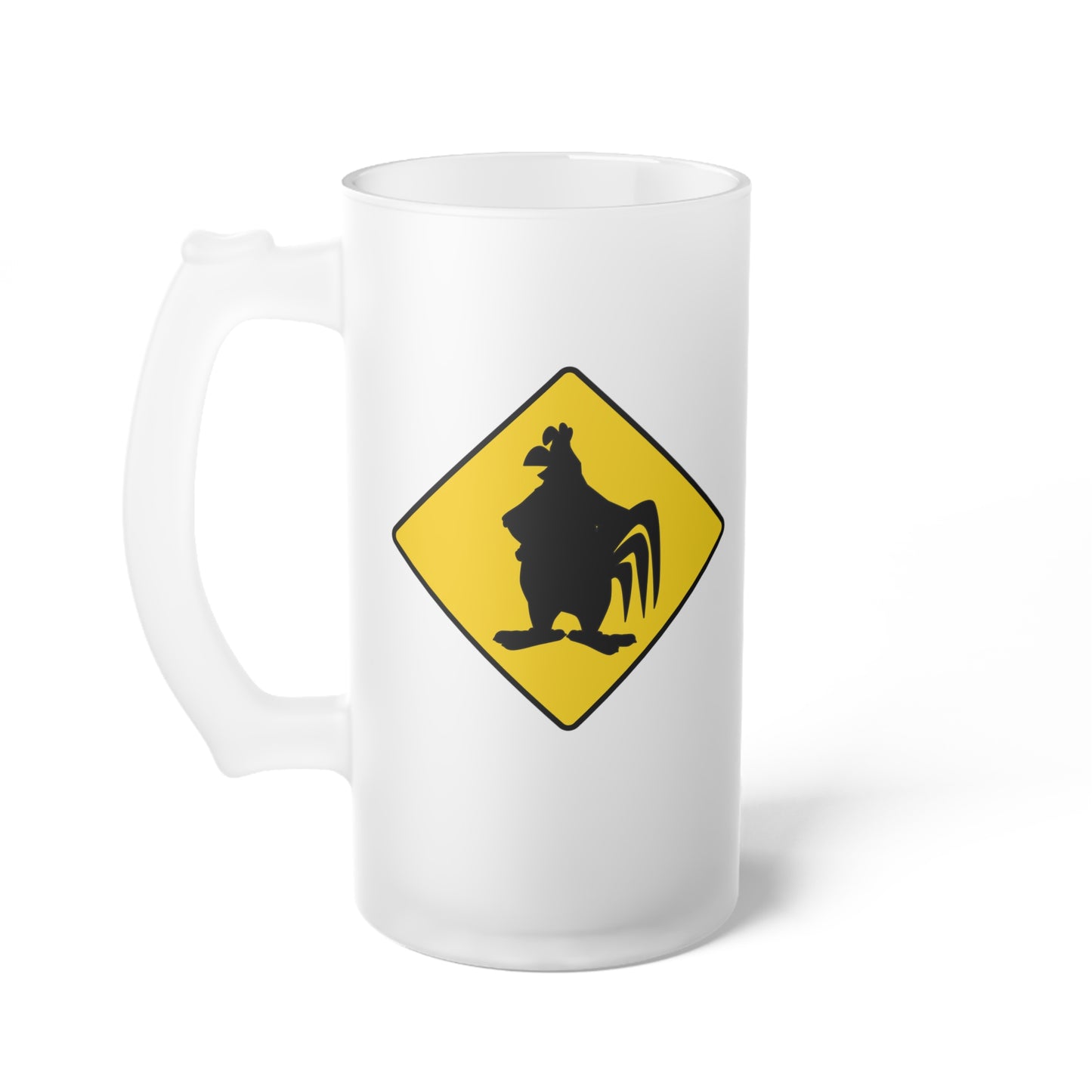 Caution Large Cock Frosted Glass Beer Mug