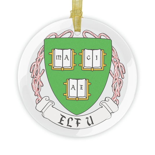 Elf University Logo Glass Ornaments