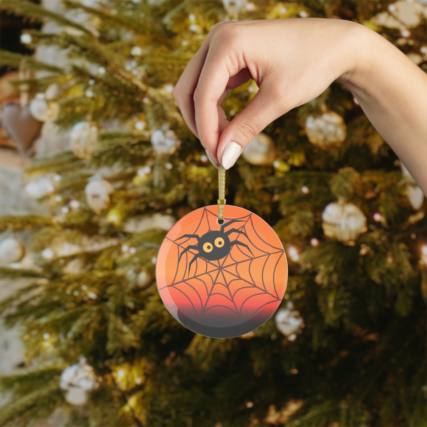 Cute Spider In Web Glass Ornaments