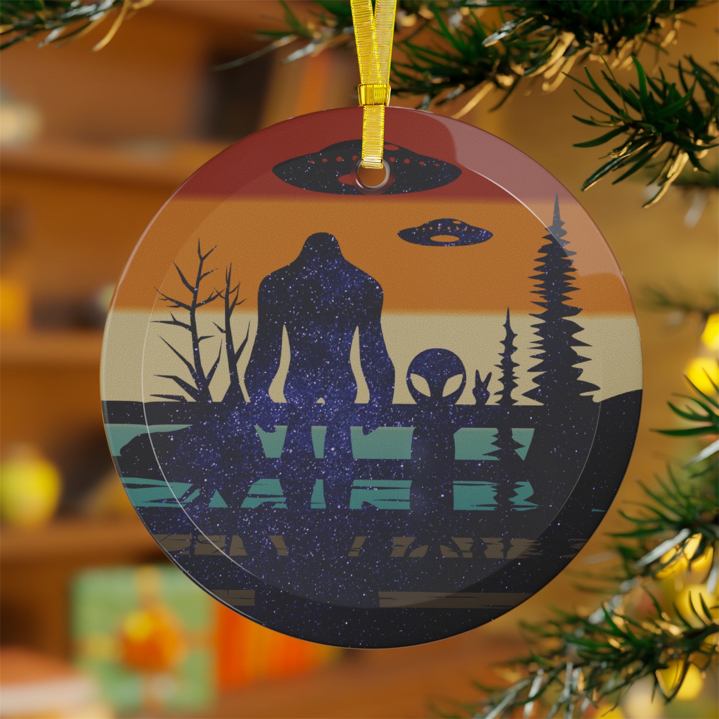 Alien and Bigfoot Vintage Glass Ornaments