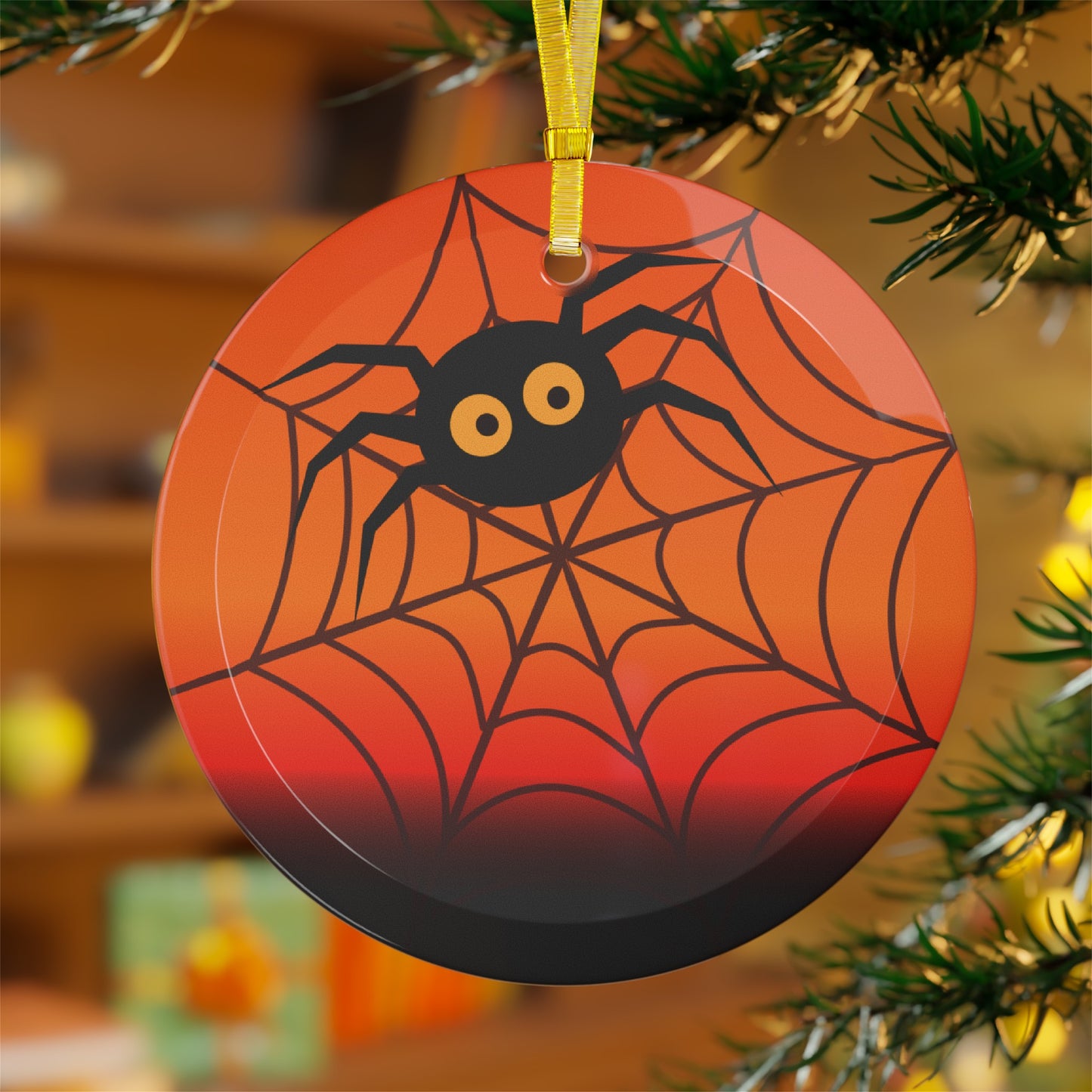 Cute Spider In Web Glass Ornaments