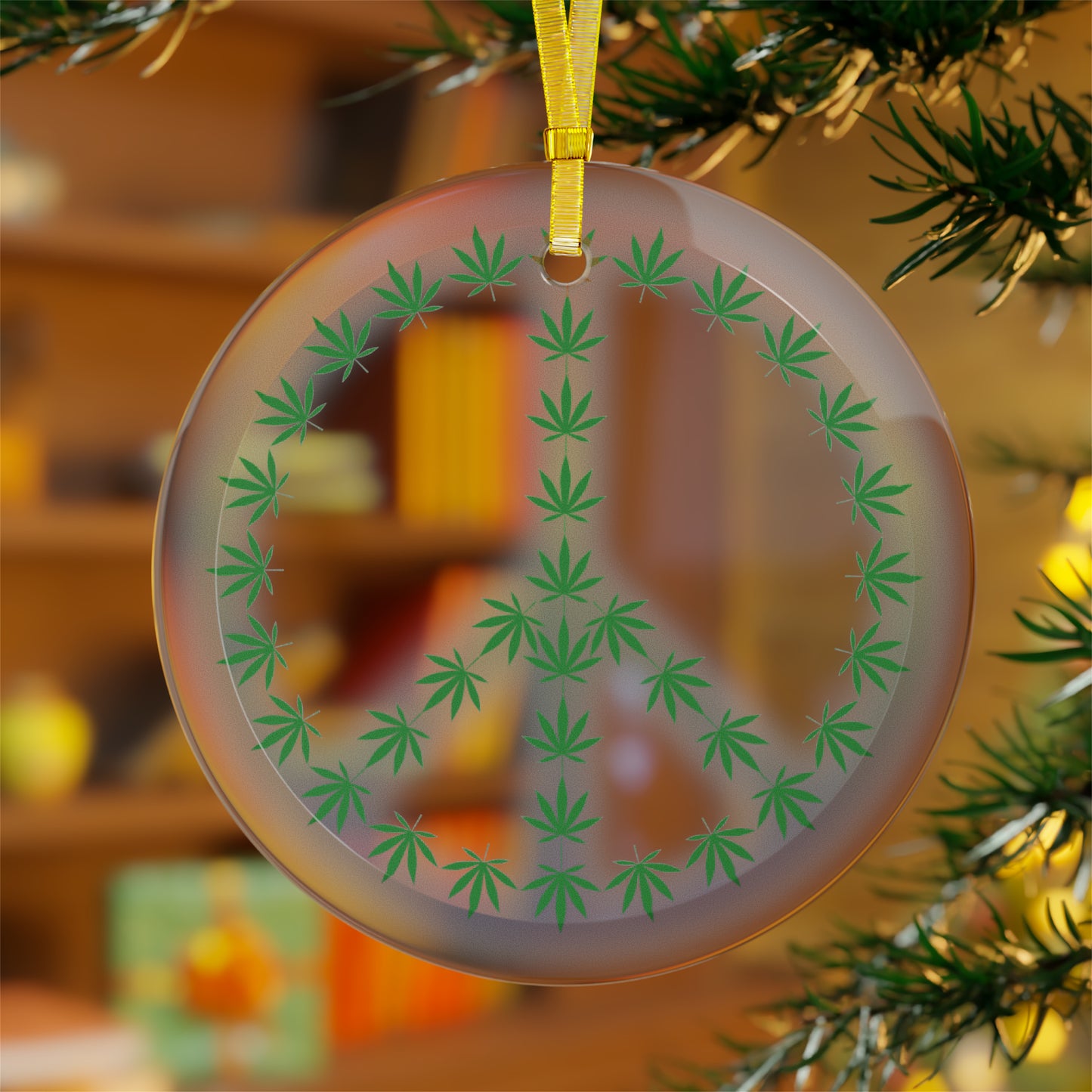 Green Peace Symbol Glass Ornaments