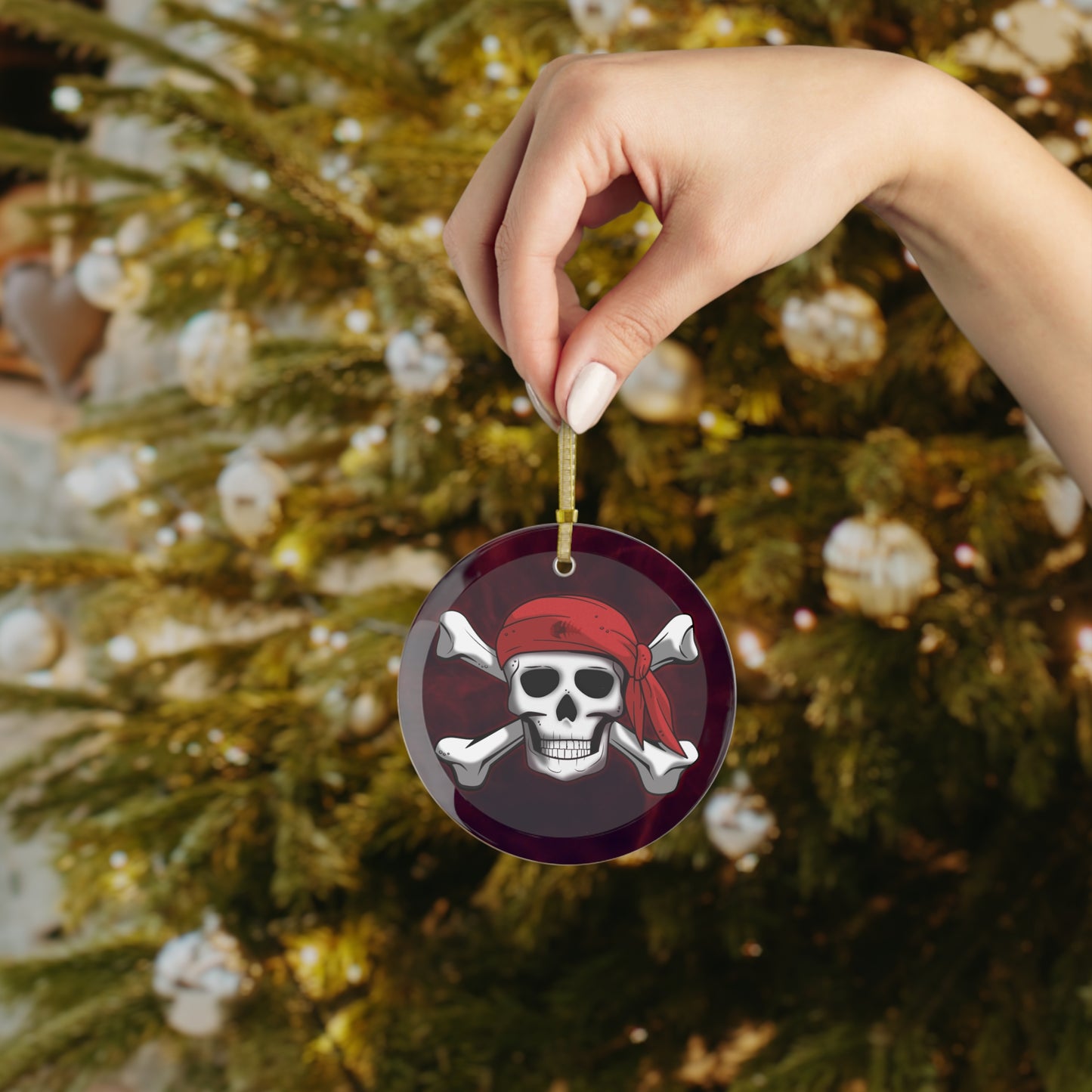 Pirate Skull and Crossbones Glass Ornament