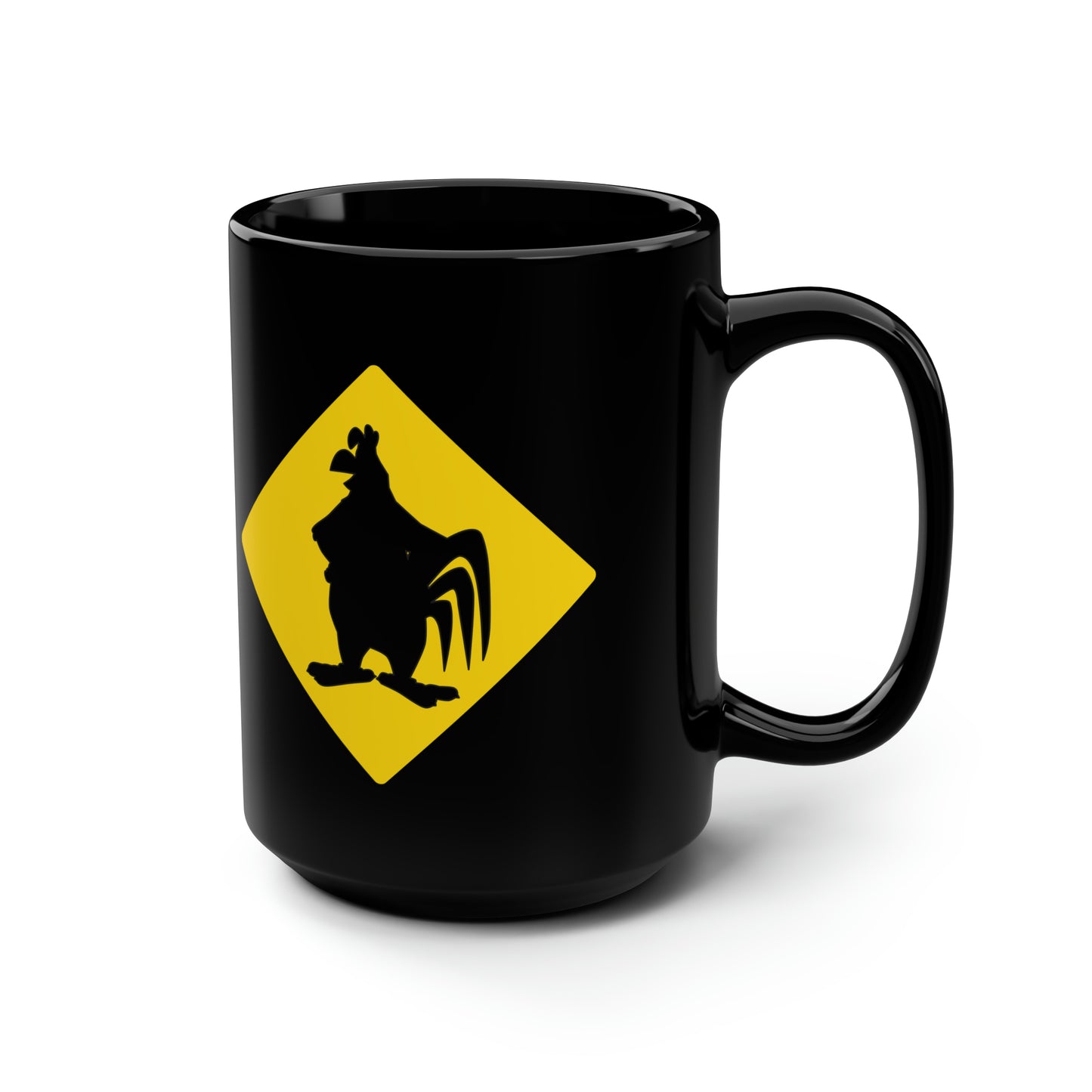 Caution Large Cock Black Mug, 15oz