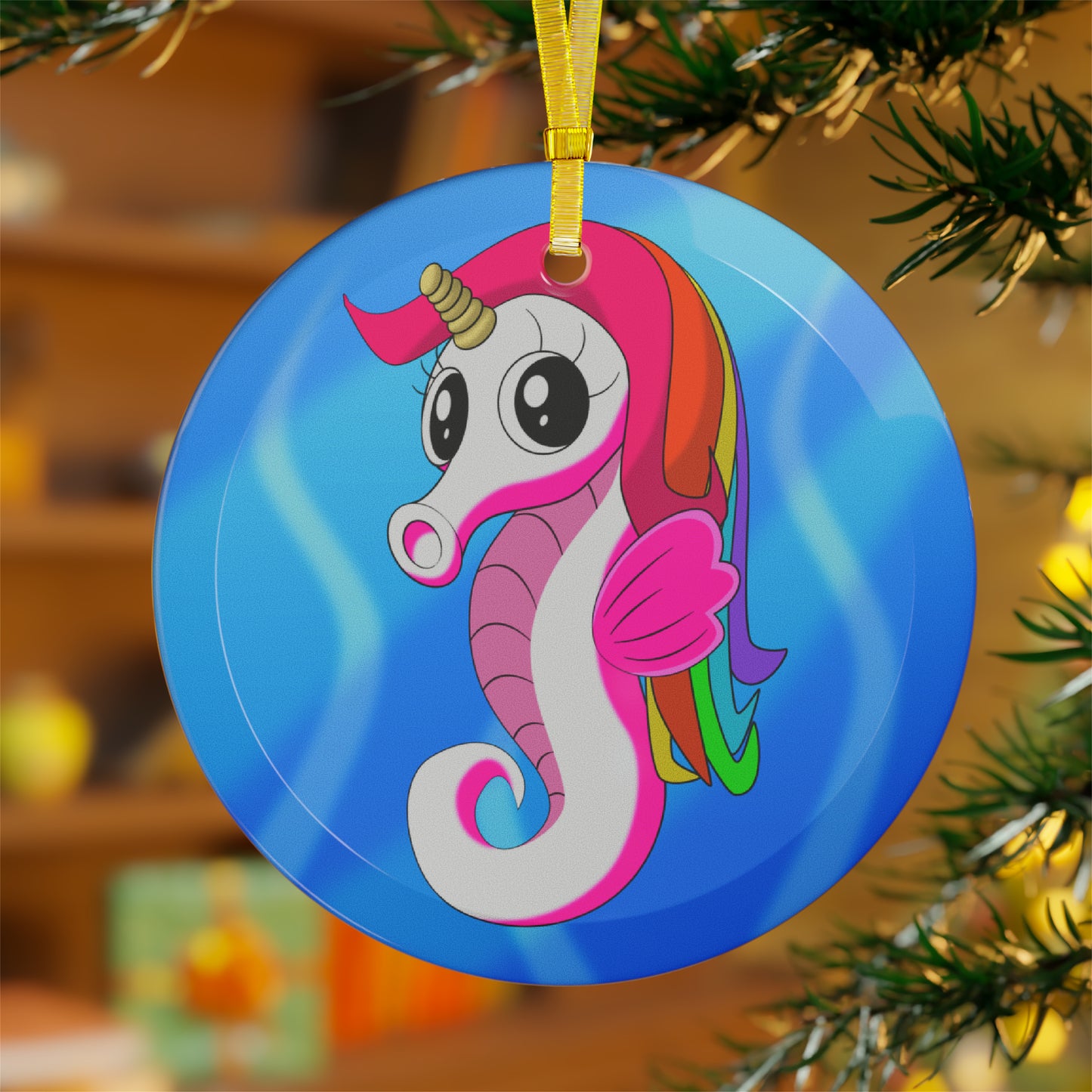 Unicorn Sea Horse Glass Ornaments