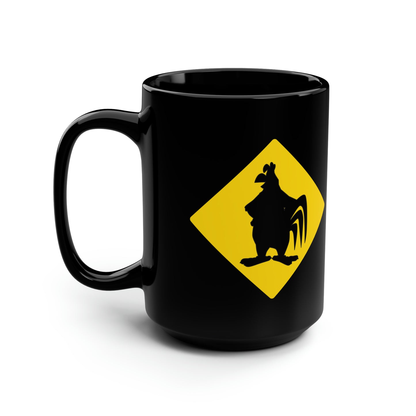 Caution Large Cock Black Mug, 15oz