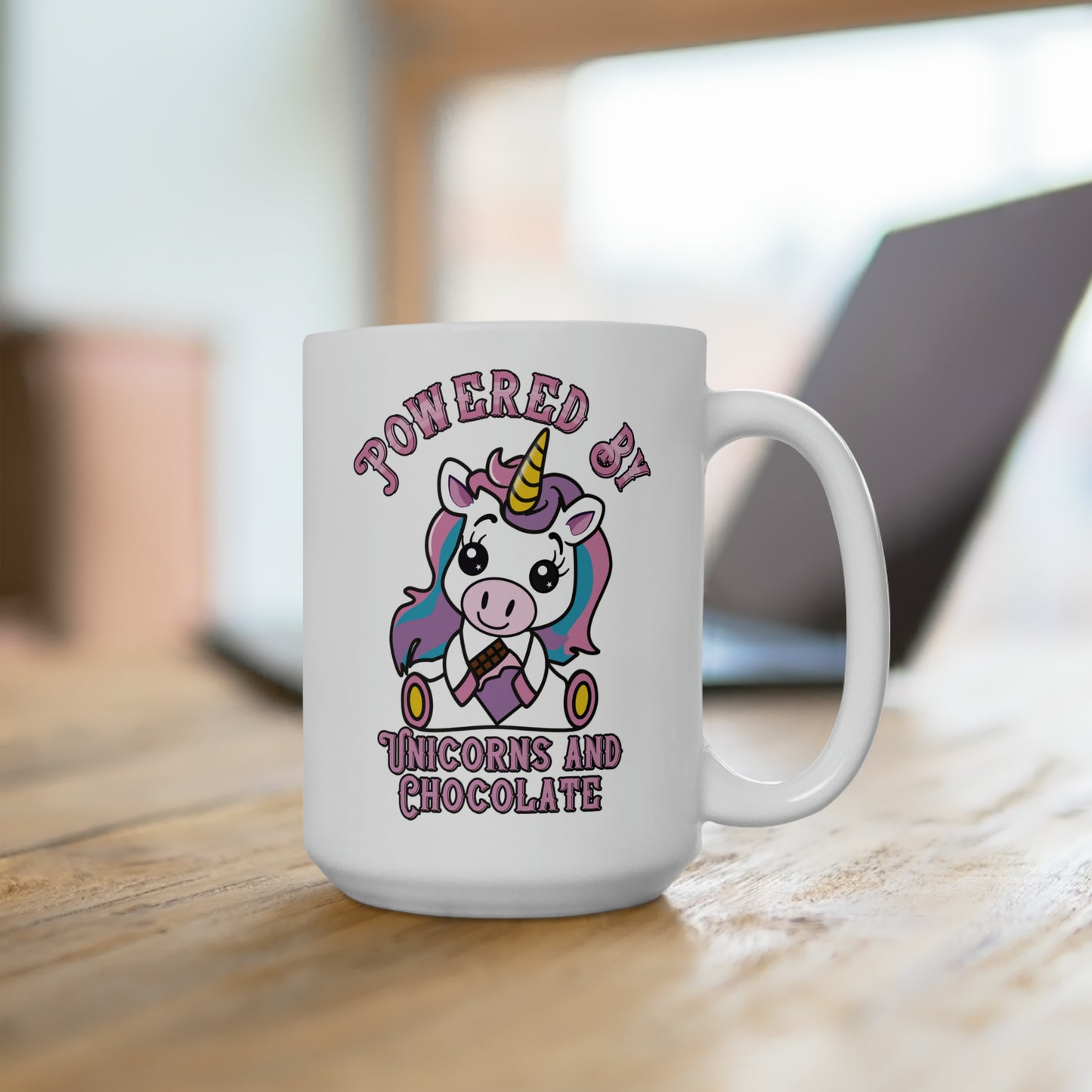 Powered by Unicorns and Chocolate Ceramic Mug 15oz