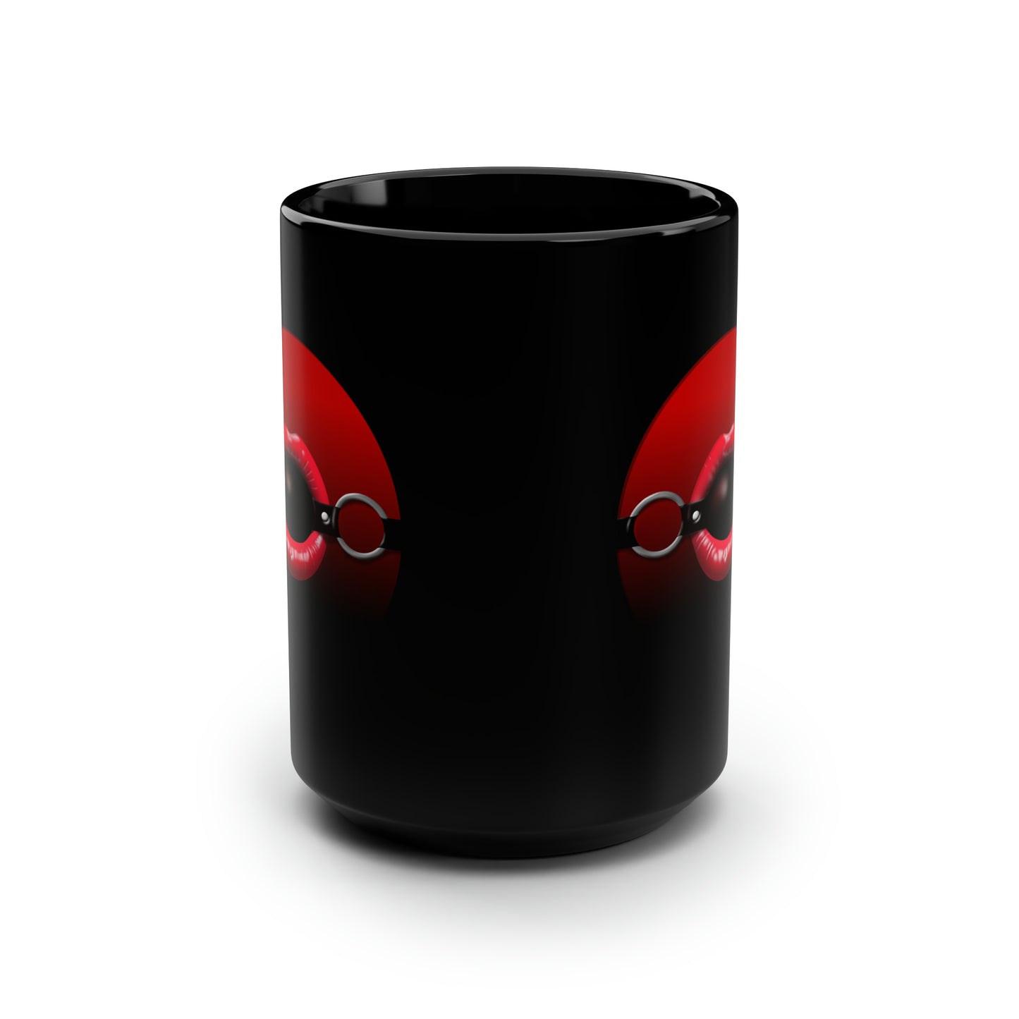 Gag Ball Lips Black Mug, 15oz