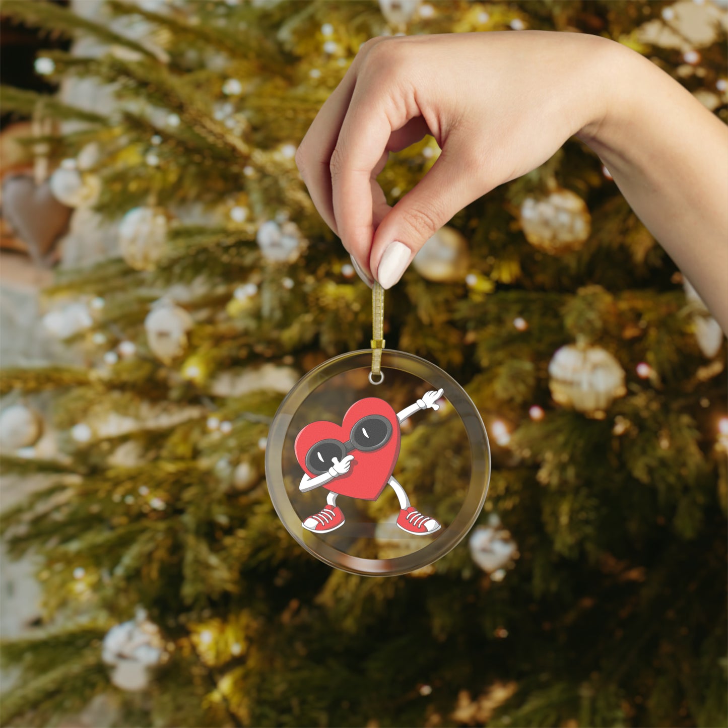 Dabbing Heart Glass Ornaments