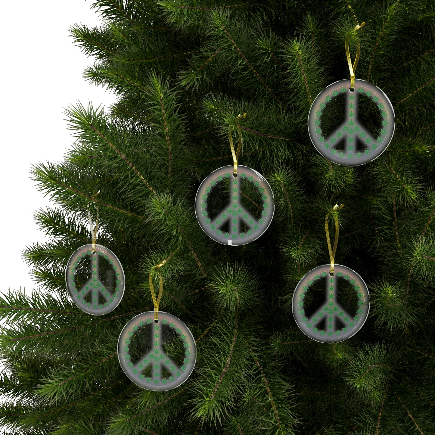 Green Peace Symbol Glass Ornaments