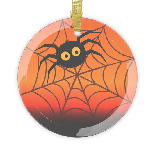 Cute Spider In Web Glass Ornaments