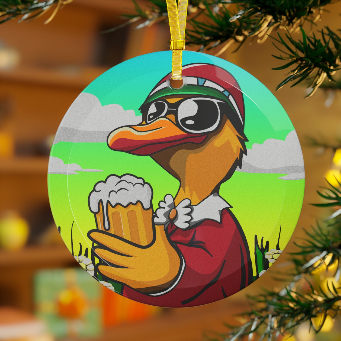 Beer Duck Glass Ornaments