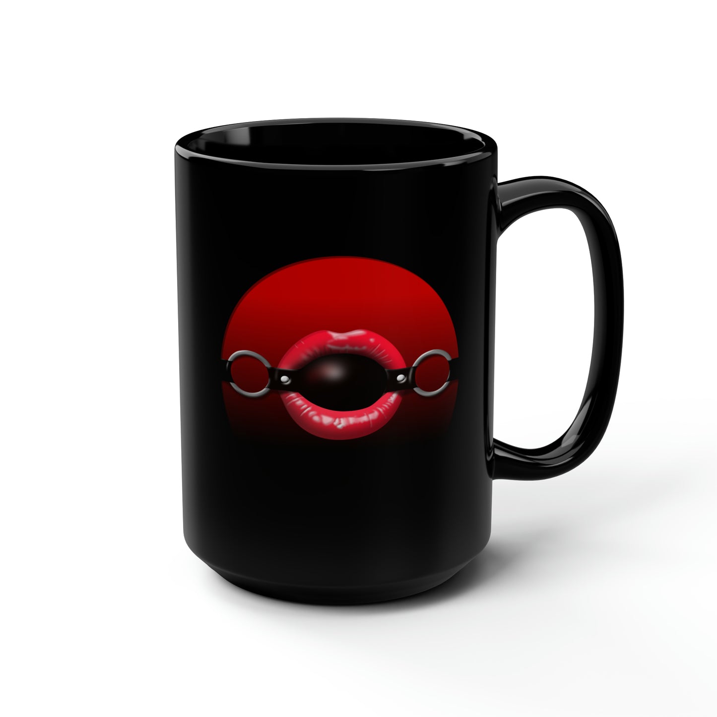 Gag Ball Lips Black Mug, 15oz