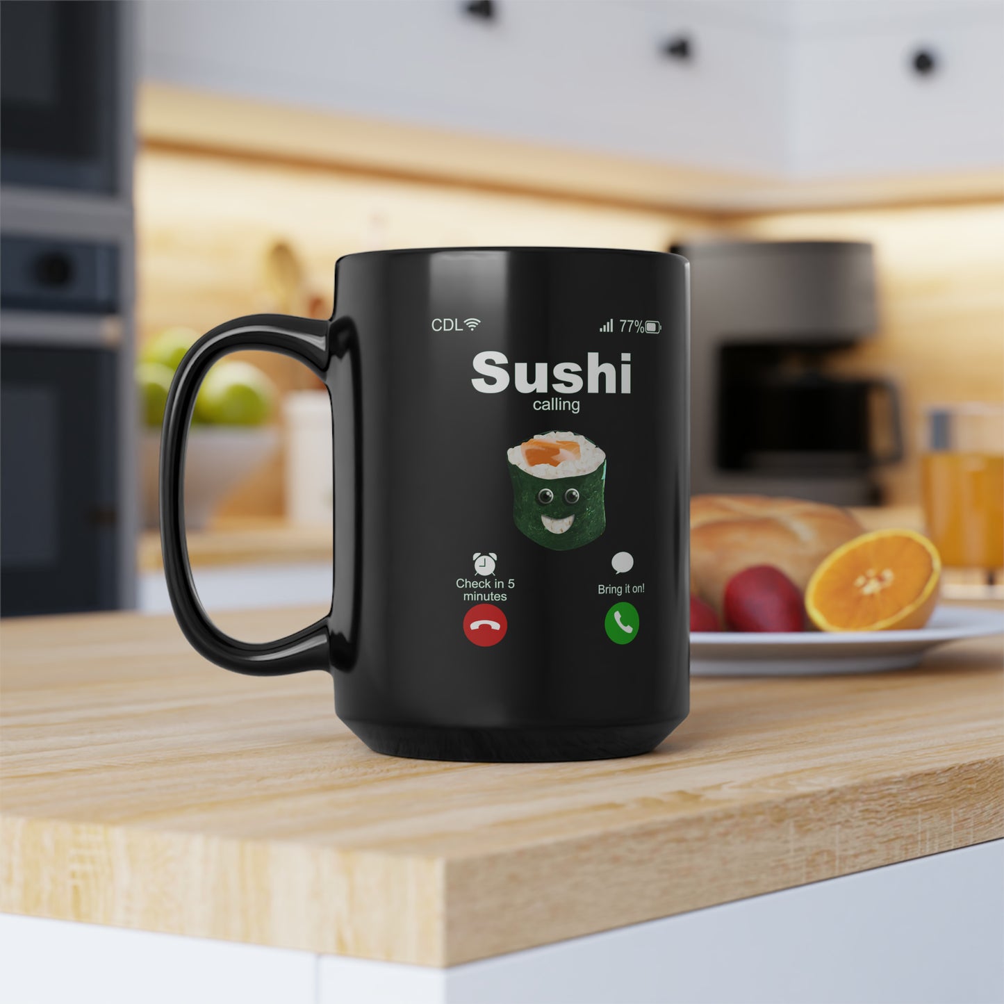 Sushi Calling Black Mug, 15oz