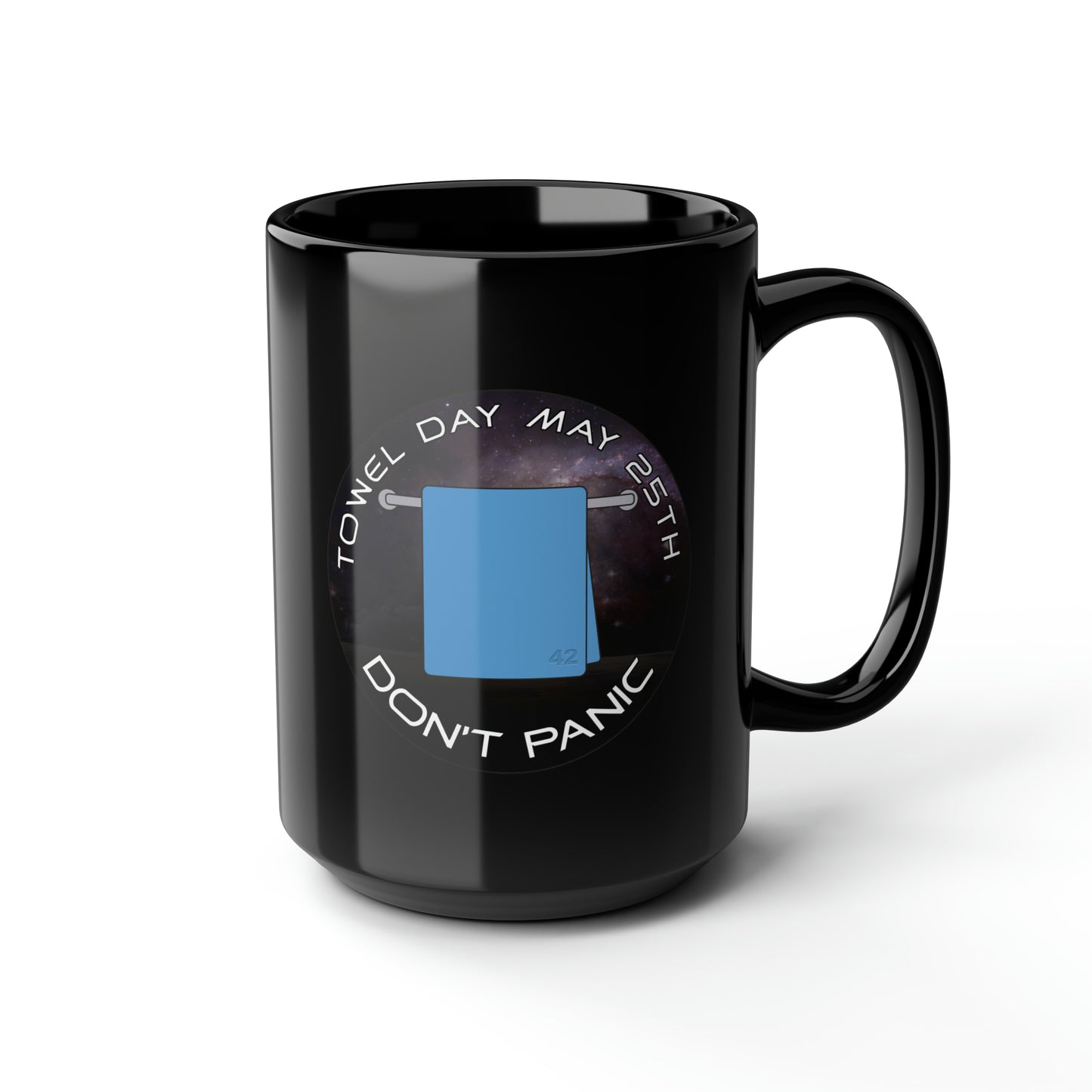 Towel Day - Don't Panic Black Mug, 15oz