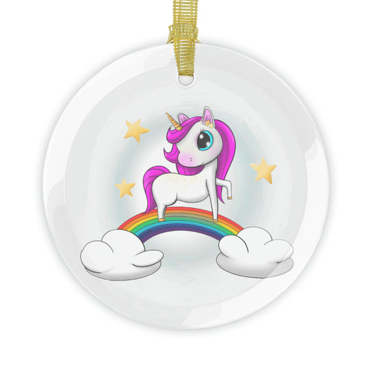 Rainbow Cloud Unicorn Glass Ornaments
