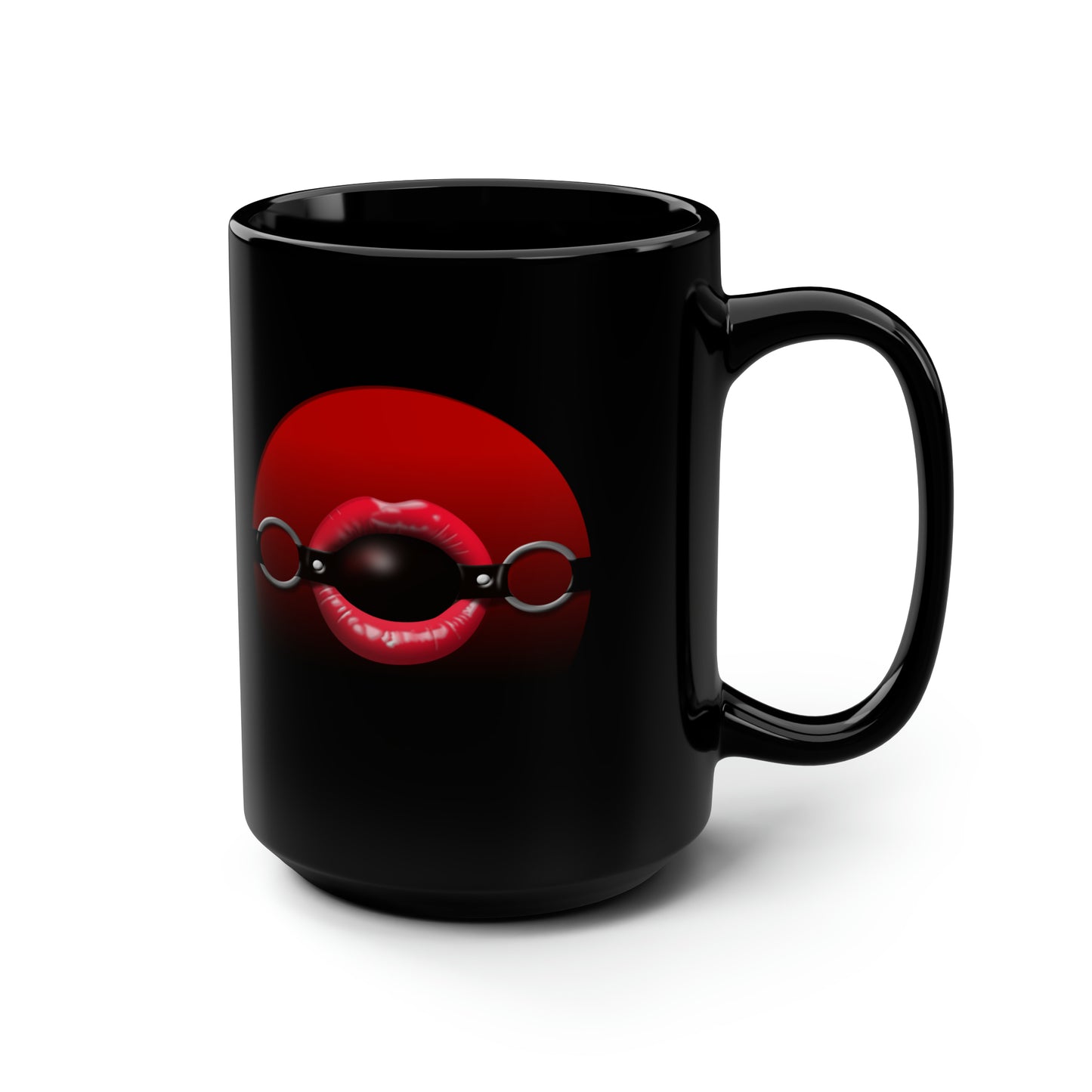 Gag Ball Lips Black Mug, 15oz