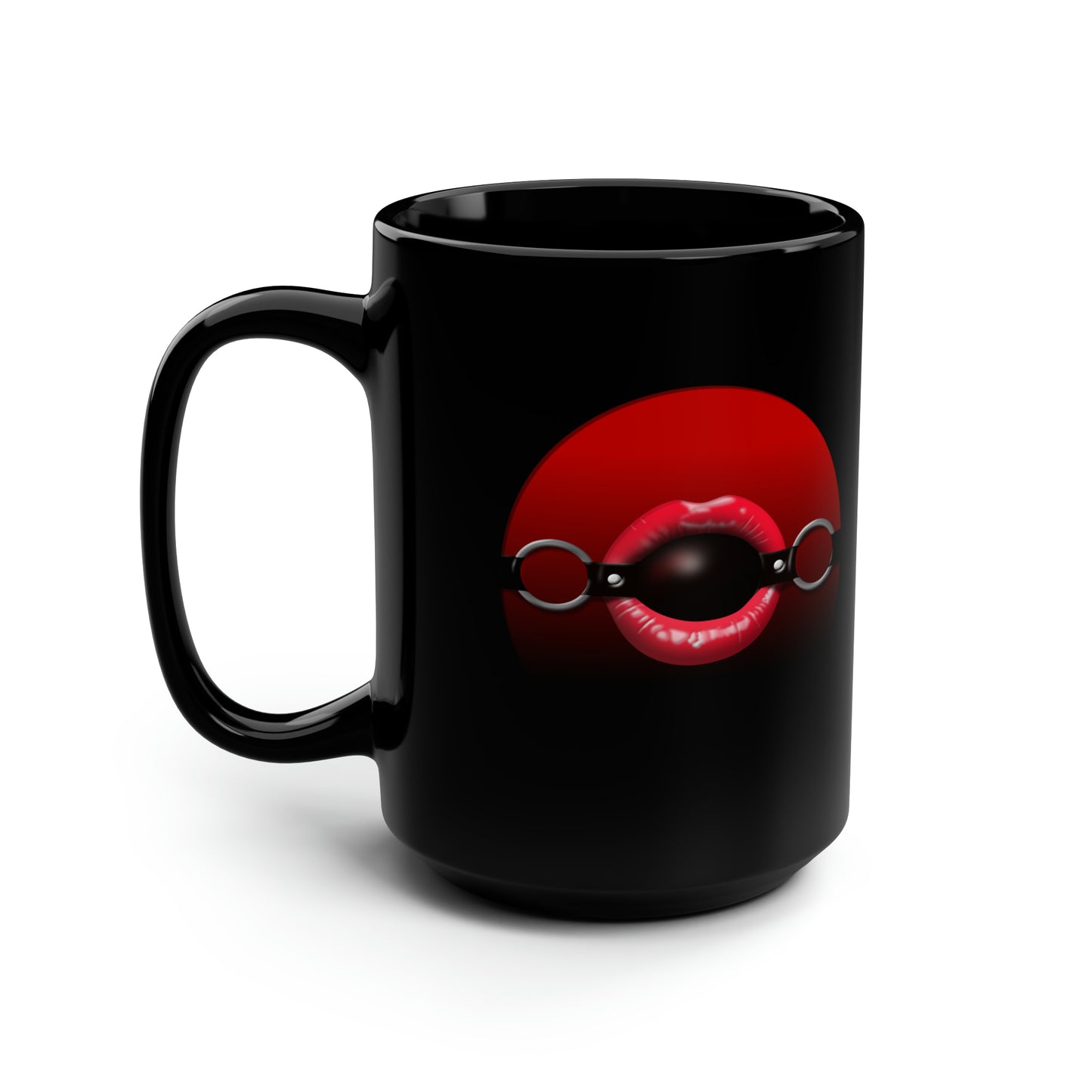 Gag Ball Lips Black Mug, 15oz