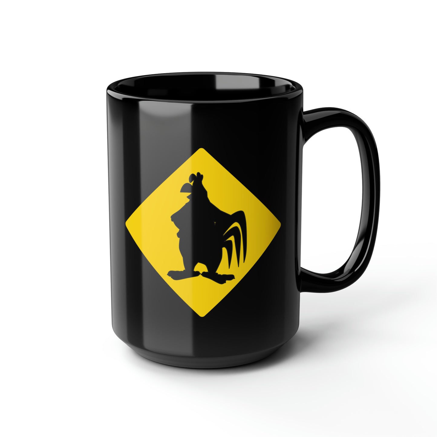 Caution Large Cock Black Mug, 15oz