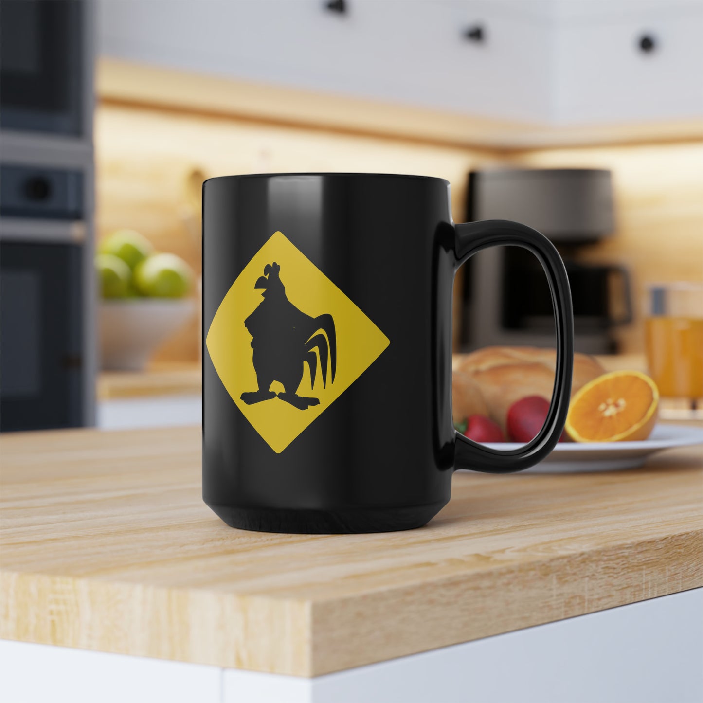 Caution Large Cock Black Mug, 15oz