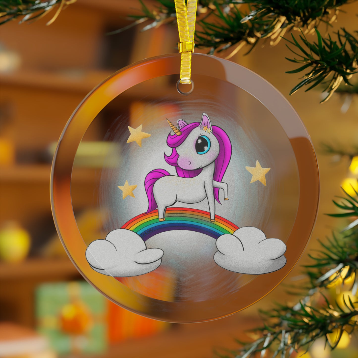 Rainbow Cloud Unicorn Glass Ornaments