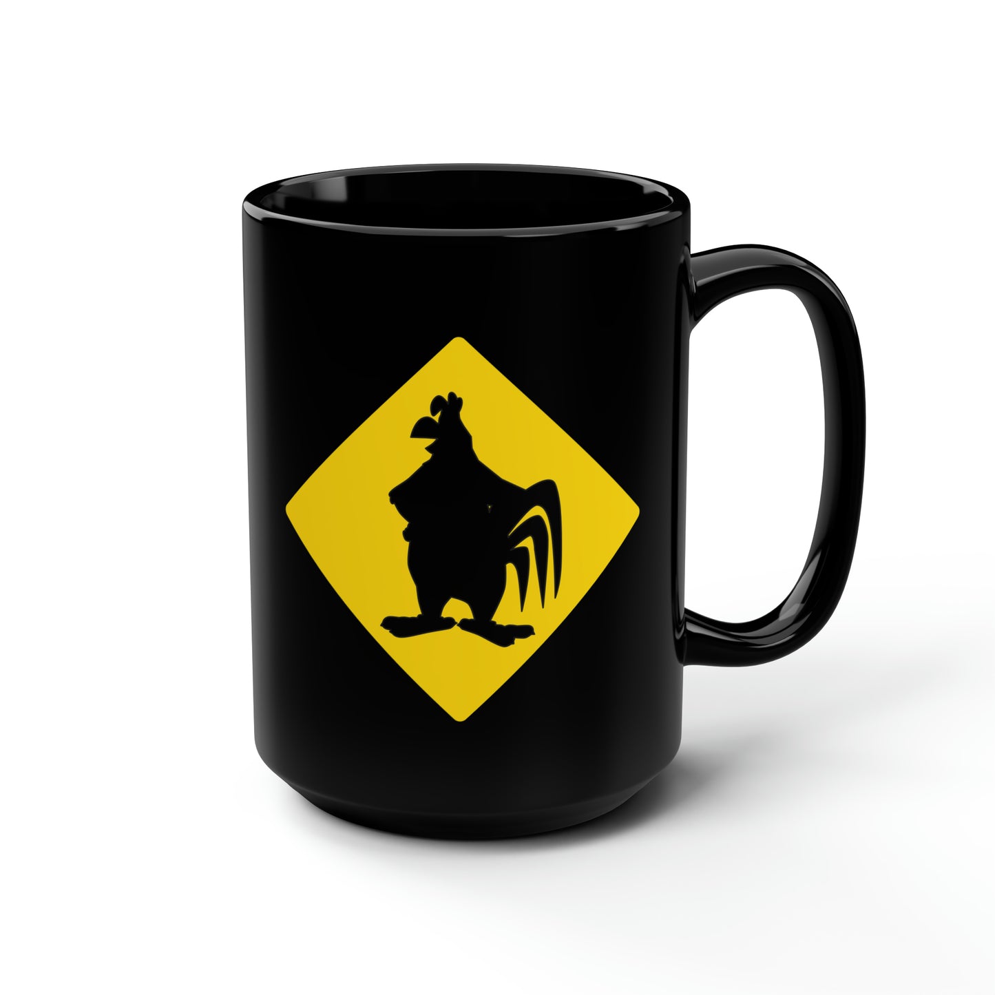 Caution Large Cock Black Mug, 15oz