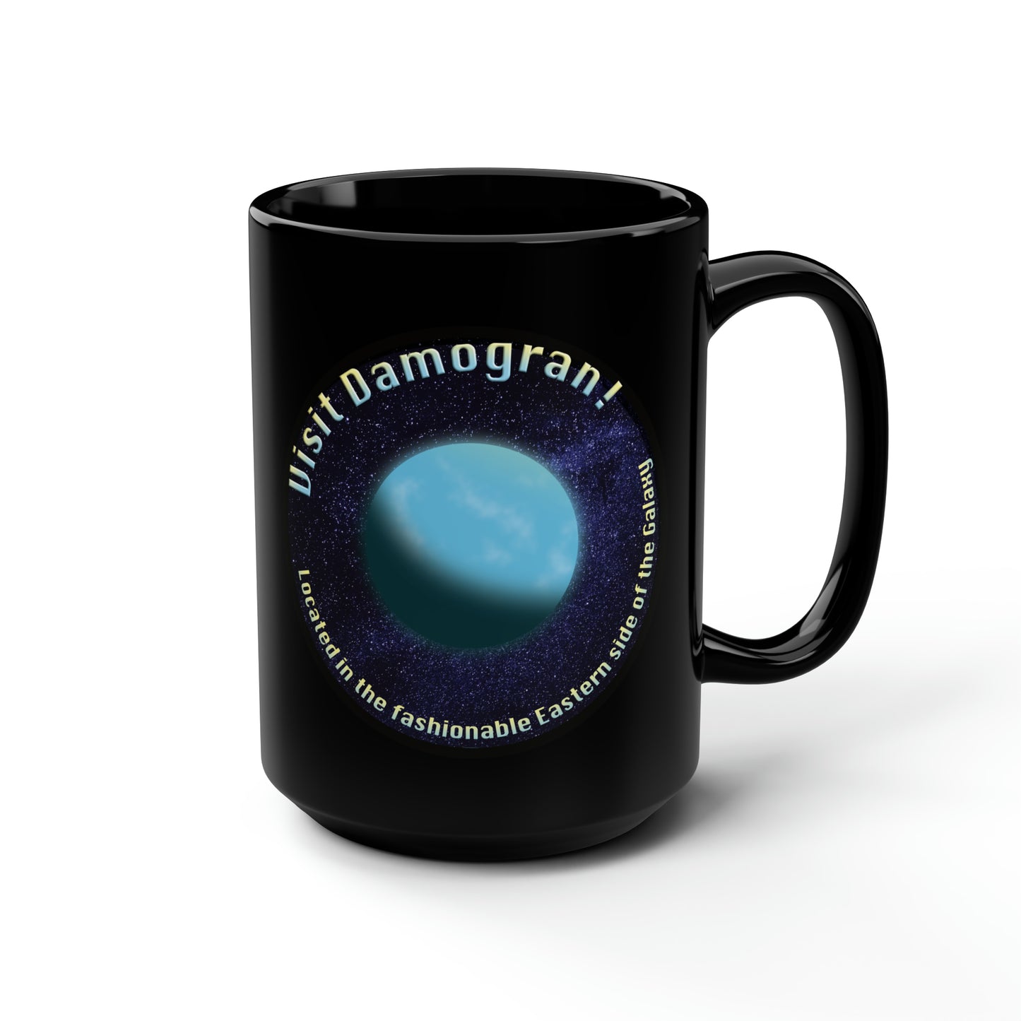 Visit Damogran! Black Mug, 15oz