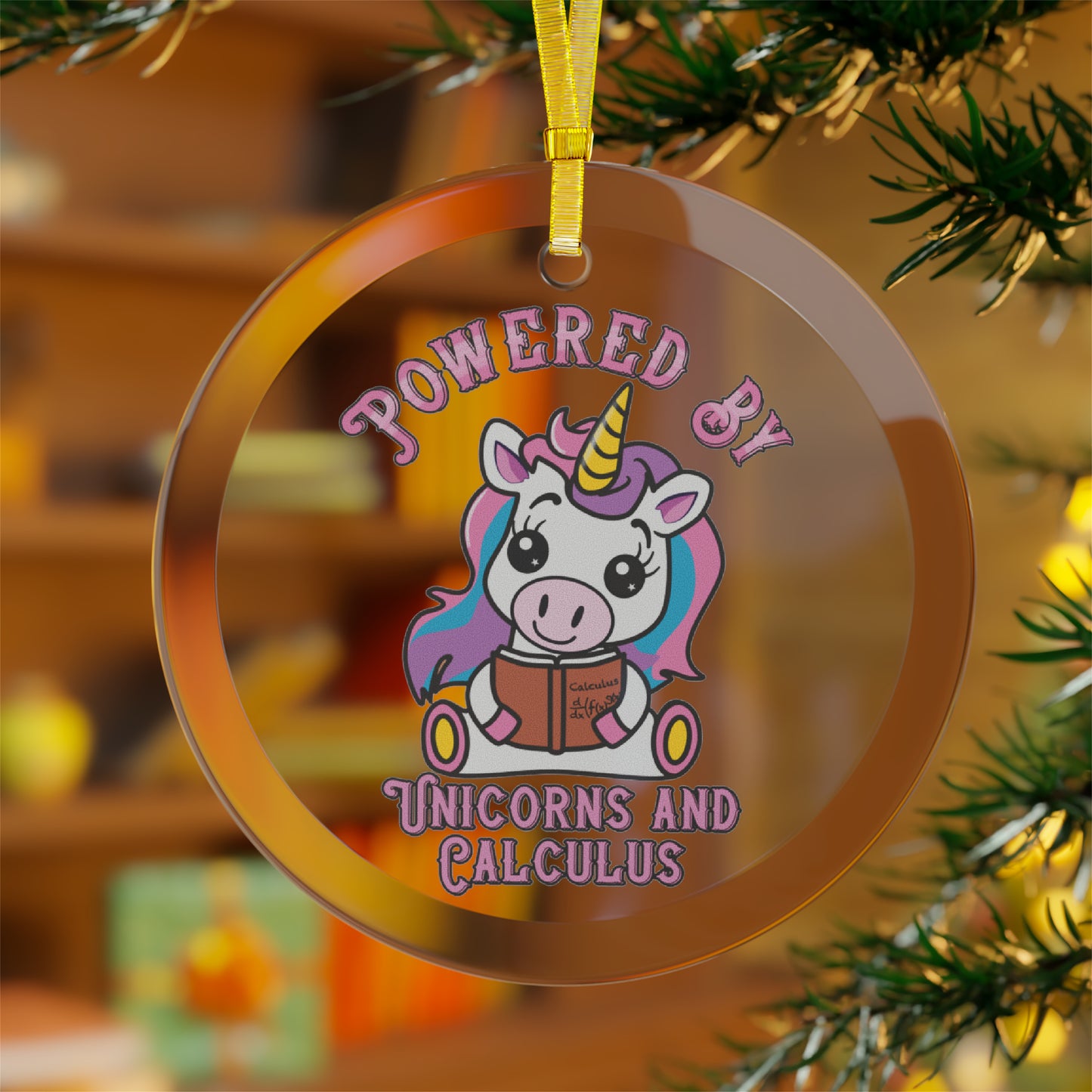 Powered by Unicorns and Calculus Glass Ornaments