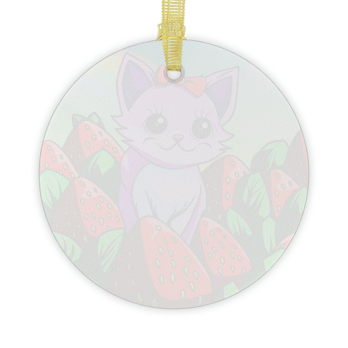 Kitty in a Strawberry Field Glass Ornaments