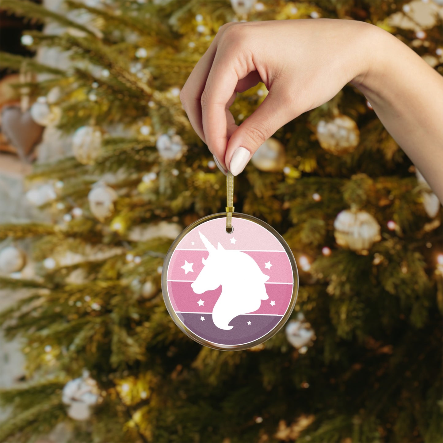 Pastel Unicorn Silhouette Glass Ornaments