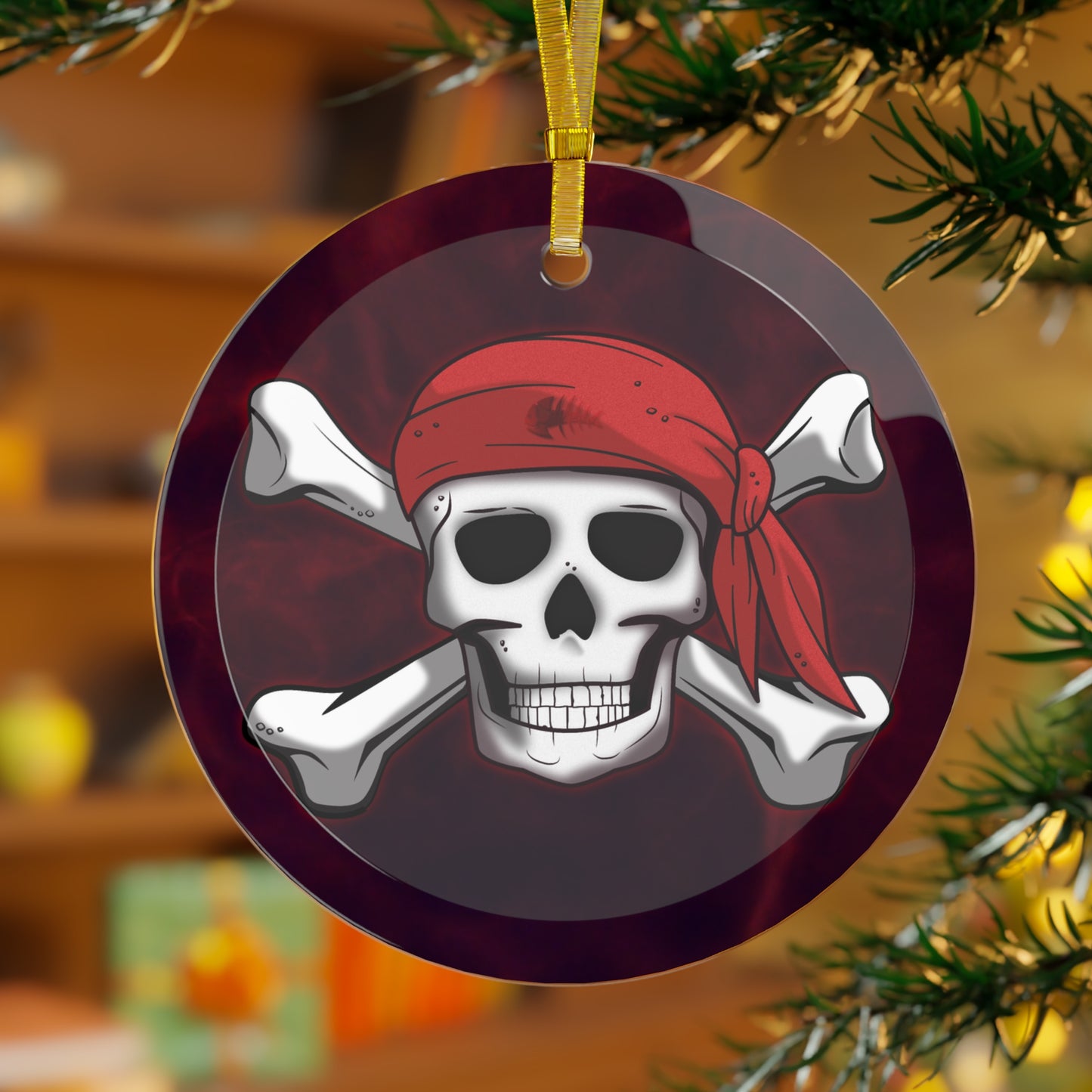 Pirate Skull and Crossbones Glass Ornament