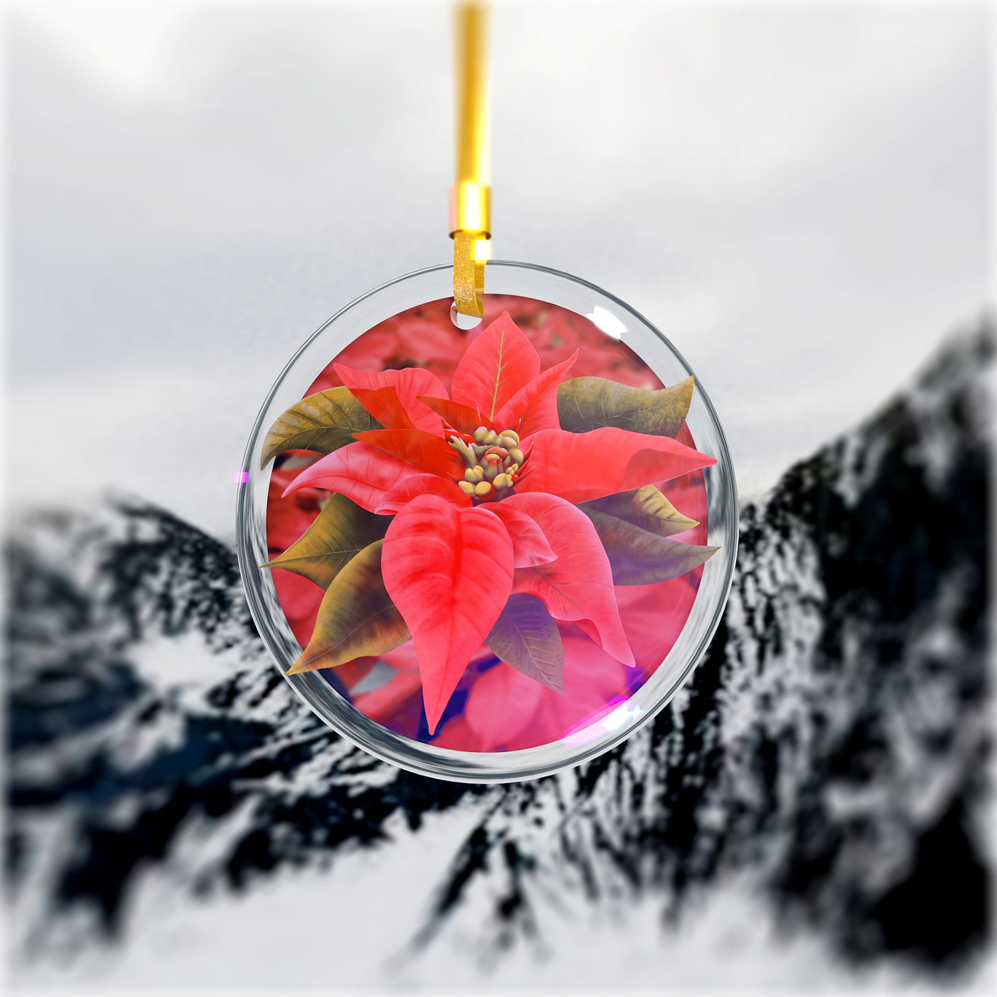 Poinsettia Flower Glass Ornament