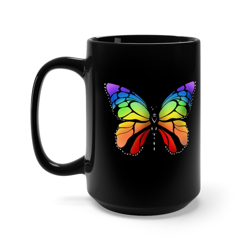 Rainbow Butterfly Black Mug 15oz