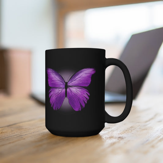Purple Butterfly Black Mug 15oz