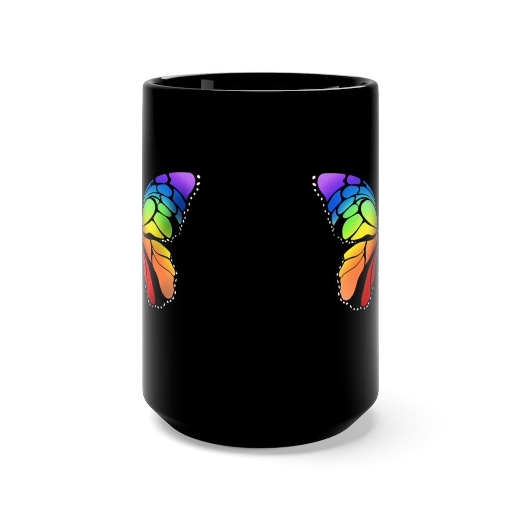 Rainbow Butterfly Black Mug 15oz