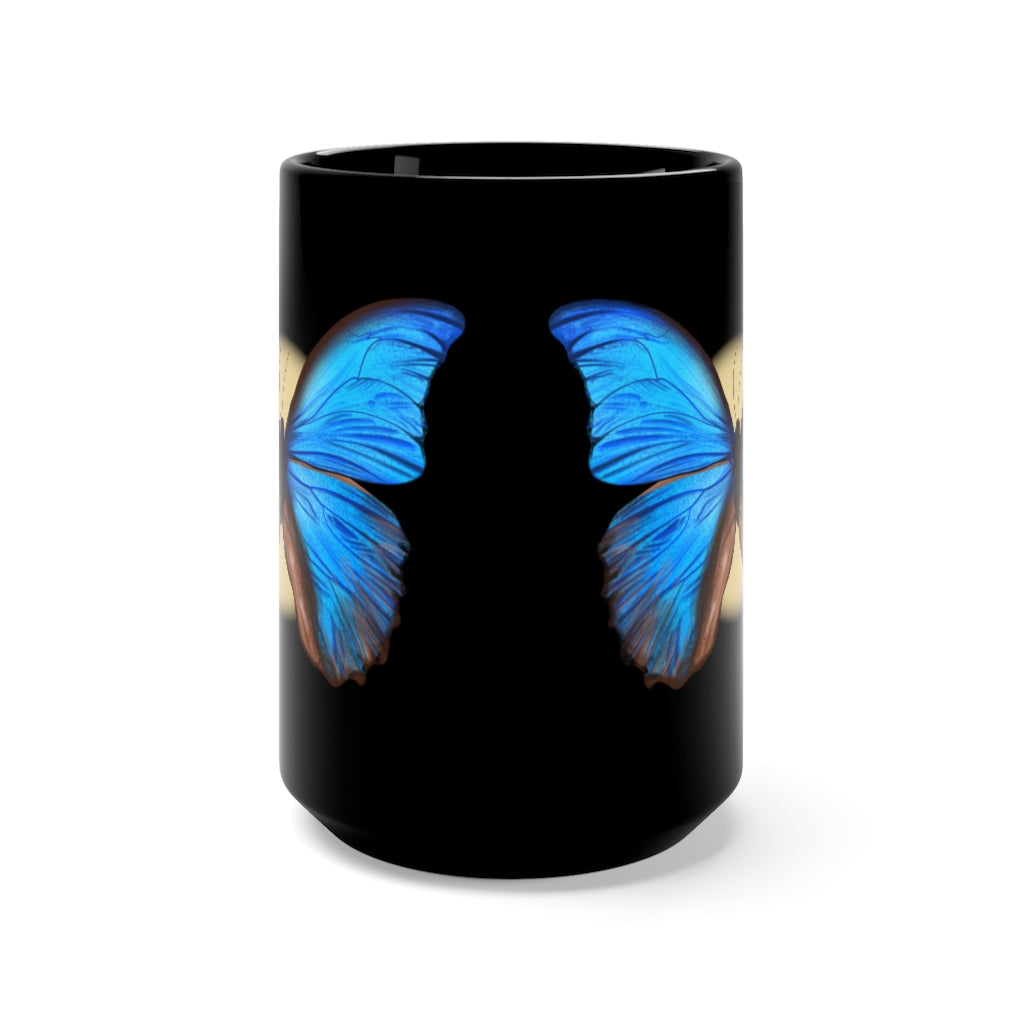 Blue Butterfly Black Mug 15oz