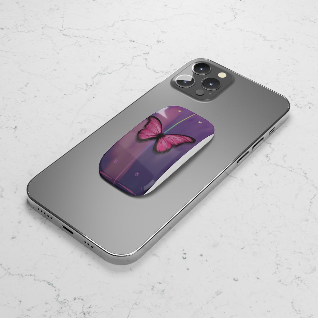 Pink Butterfly Phone Click-On Grip